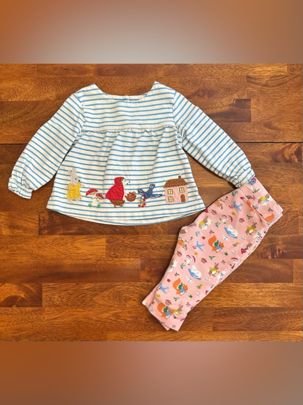 Baby Boden Blue & White Striped Embroidered Woodland Set